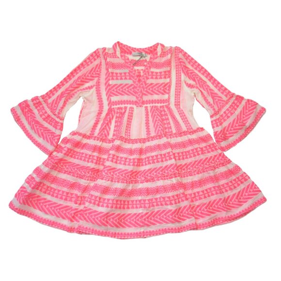 NWT Devotion Twins Ella Tunic in Neon Pink Off-White A-line Tiered Mini Dress MP - Picture 2 of 7